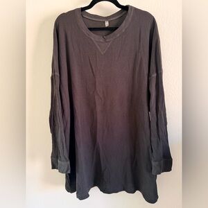 Free People Black Waffle Long Sleeve Top